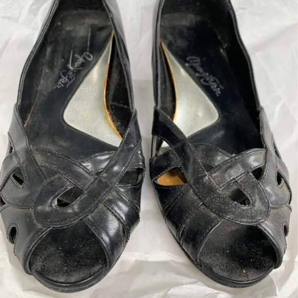 Vintage Young N Fair Open Toes black shoes Sz 9 - Picture 1 of 4